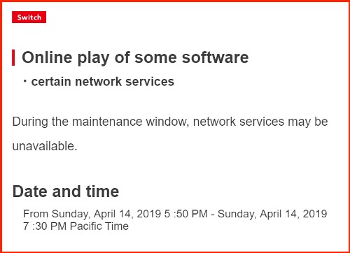 Nintendo switch online deals maintenance