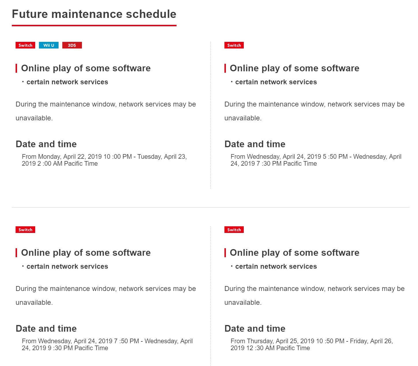 Multiple Nintendo Network Maintenance Scheduled April 22 25 – NintendoSoup