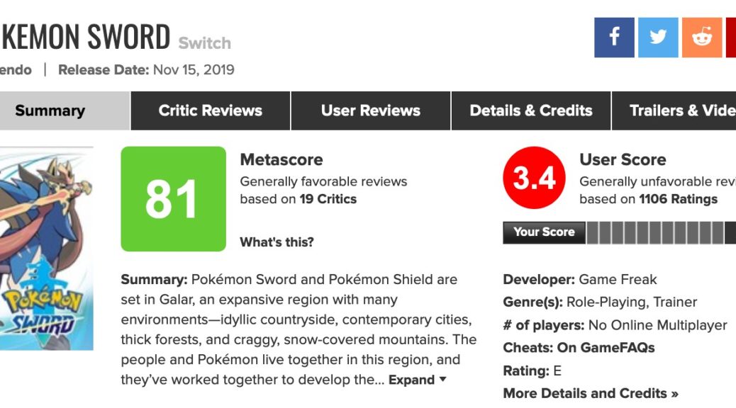 Pokemon Sword And Shield Review Bombed On Metacritic