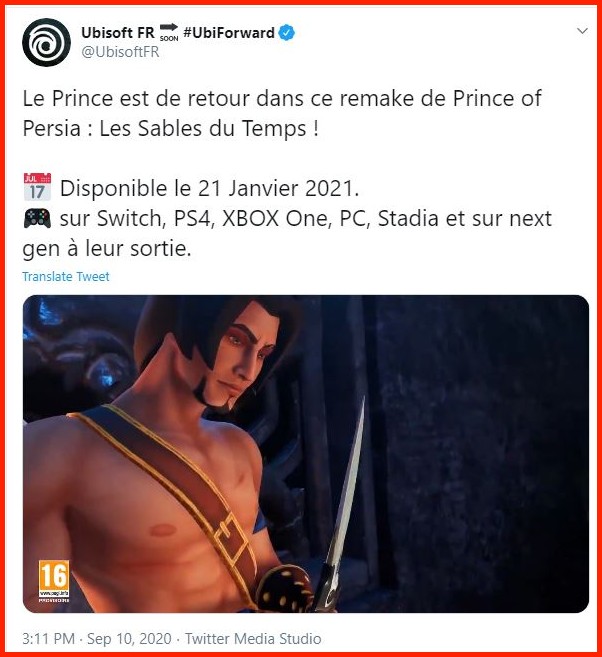 Prince of Persia : Les Sables du Temps Remake sur Nintendo Switch