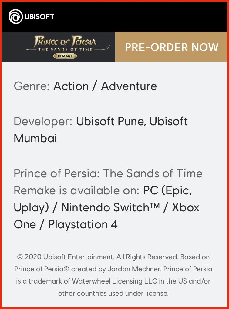 Prince of Persia: The Sands of Time Remake PS4