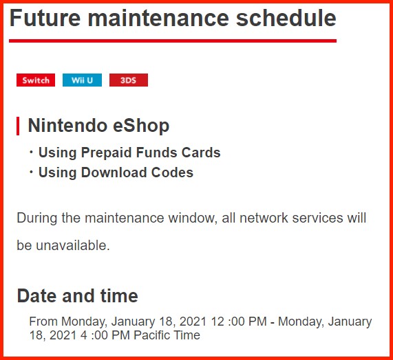 Nintendo eShop Maintenance On January 2021 NintendoSoup