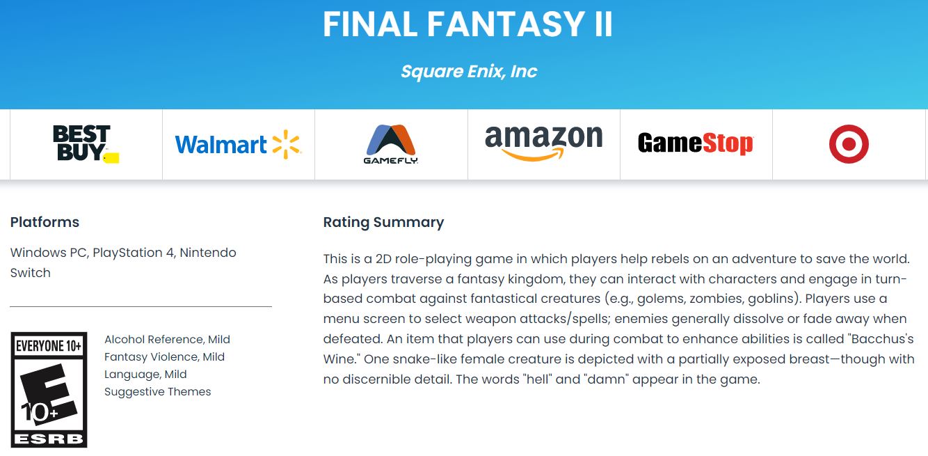 Final Fantasy Pixel Remaster 1 - 6 Gets Switch, PS4 ESRB Rating