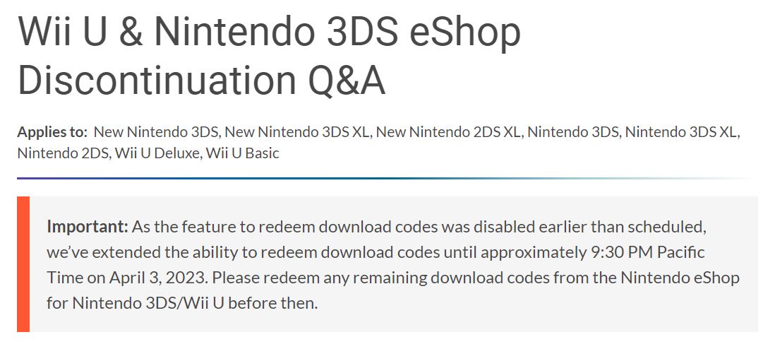 Nintendo Will Officially Discontinue the 3DS and Wii U eShop By