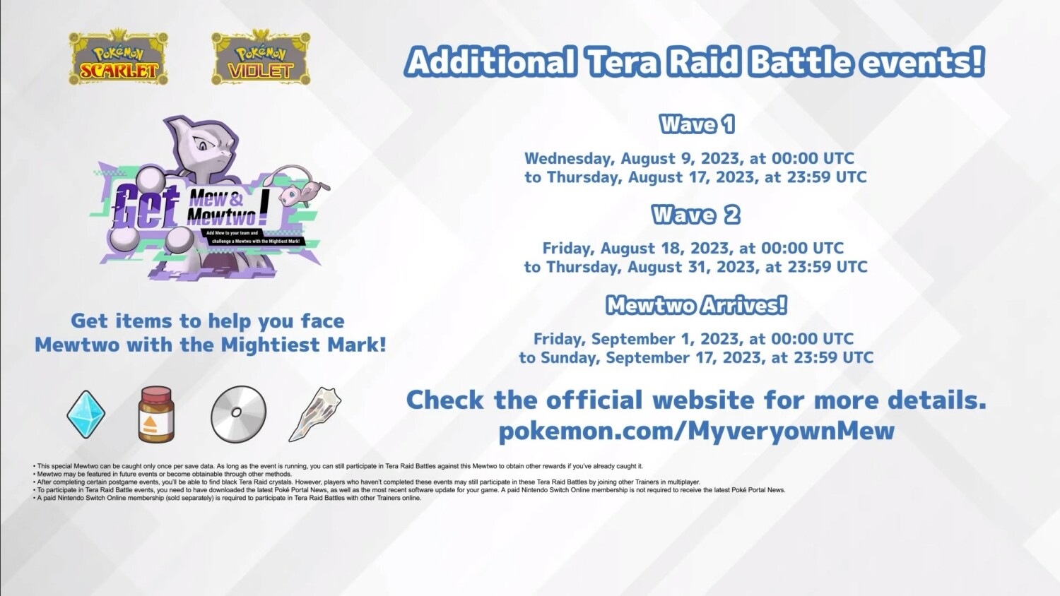 Pokemon Scarlet/Violet Get Mew & Mewtwo Tera Raid Event Officially