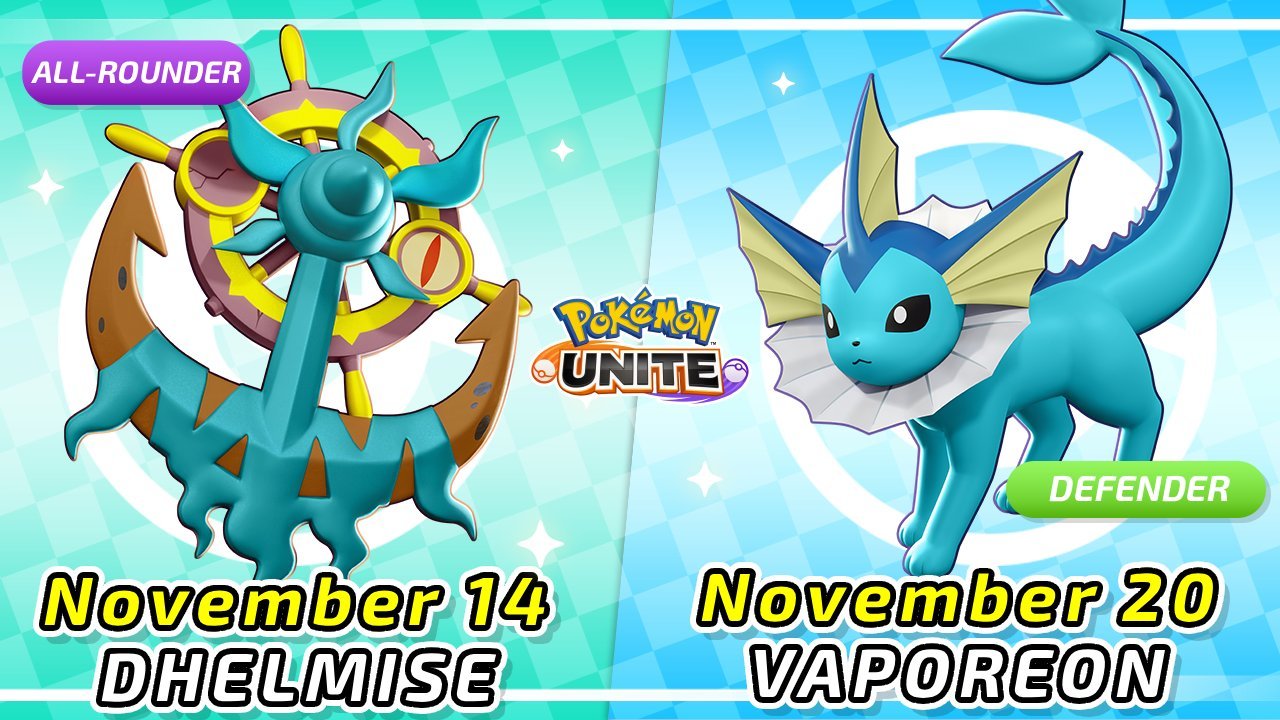 Pokémon Unite Announces Release Dates for Dhelmise and Vaporeon on Nintendo Switch