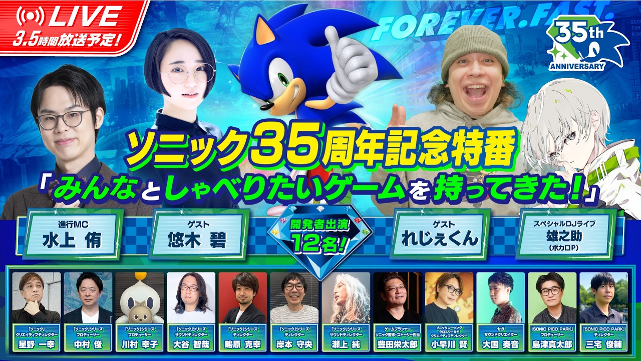 Sonic 35th Anniversary Livestream Announced by SEGA — Minna to Shaberitai Game o Motte Kita! - Nintendo News Article